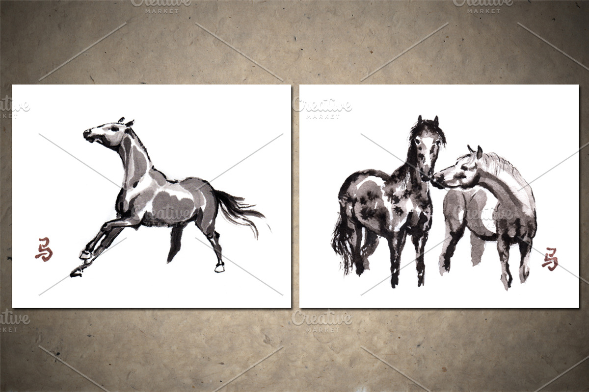 Horses Sumi-e, an Animal Illustration by StabuLaRasa illustration (Photo 10 of 21)
