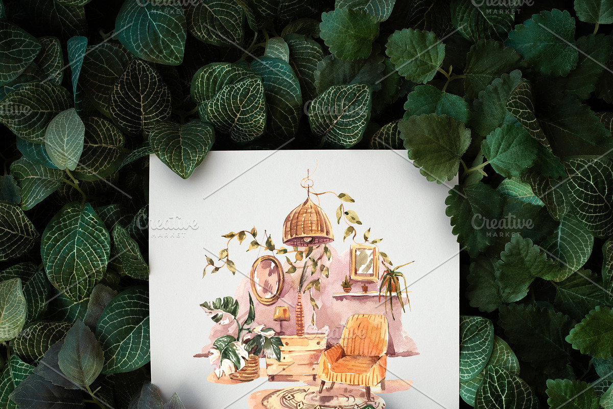 Watercolor Urban Jungle Decor, a Decorative Illustration by Belusuab (Photo 5 of 10)
