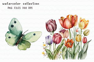 Lily Flowers & Butterfly Watercolor