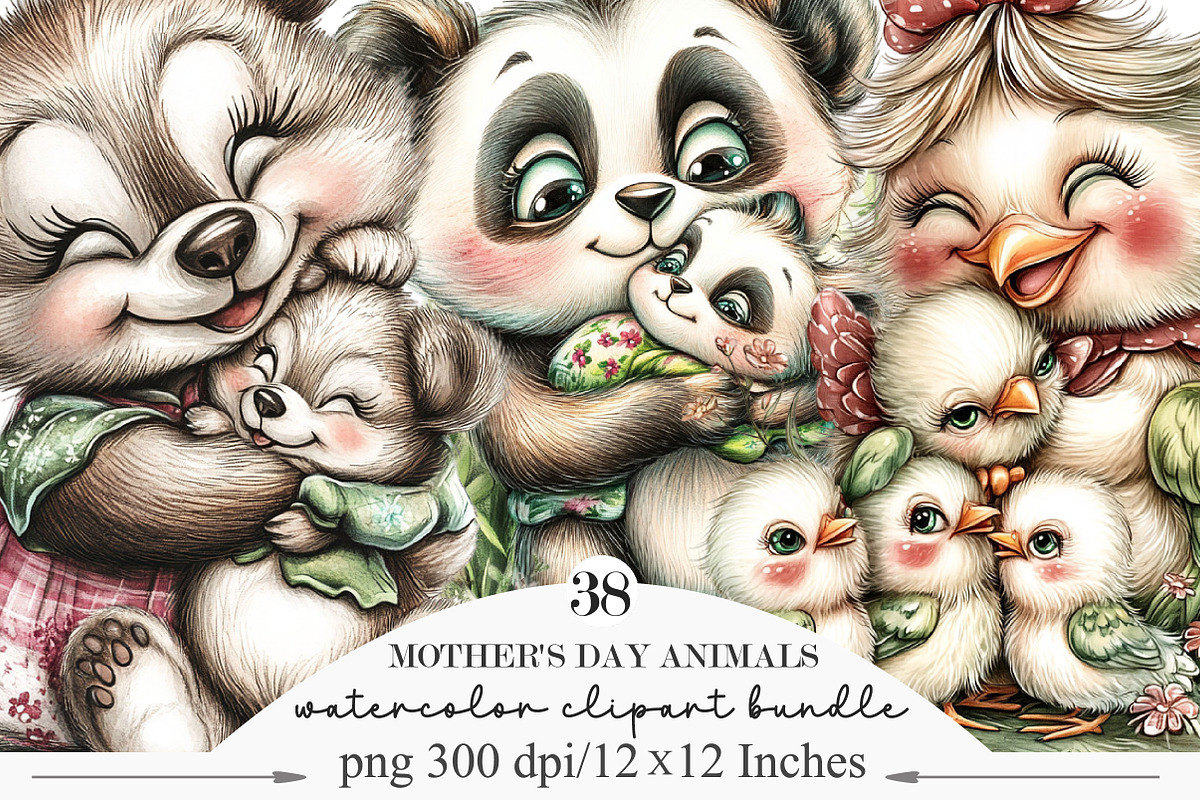 Mother's Day Animals Clipart, an Illustration by Designking (Photo 1 of 5)