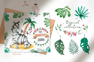 Cute Zebras Watercolor Jungle