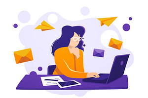 Business Women Sit On Laptop, a Person Illustration by Black White Mouse Design