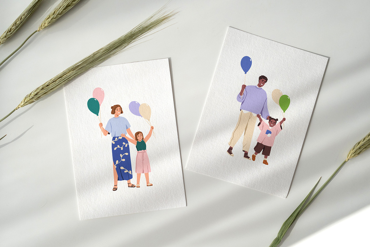 Children & parents with balloons set, a Person Illustration by Good Studio (Photo 5 of 5)