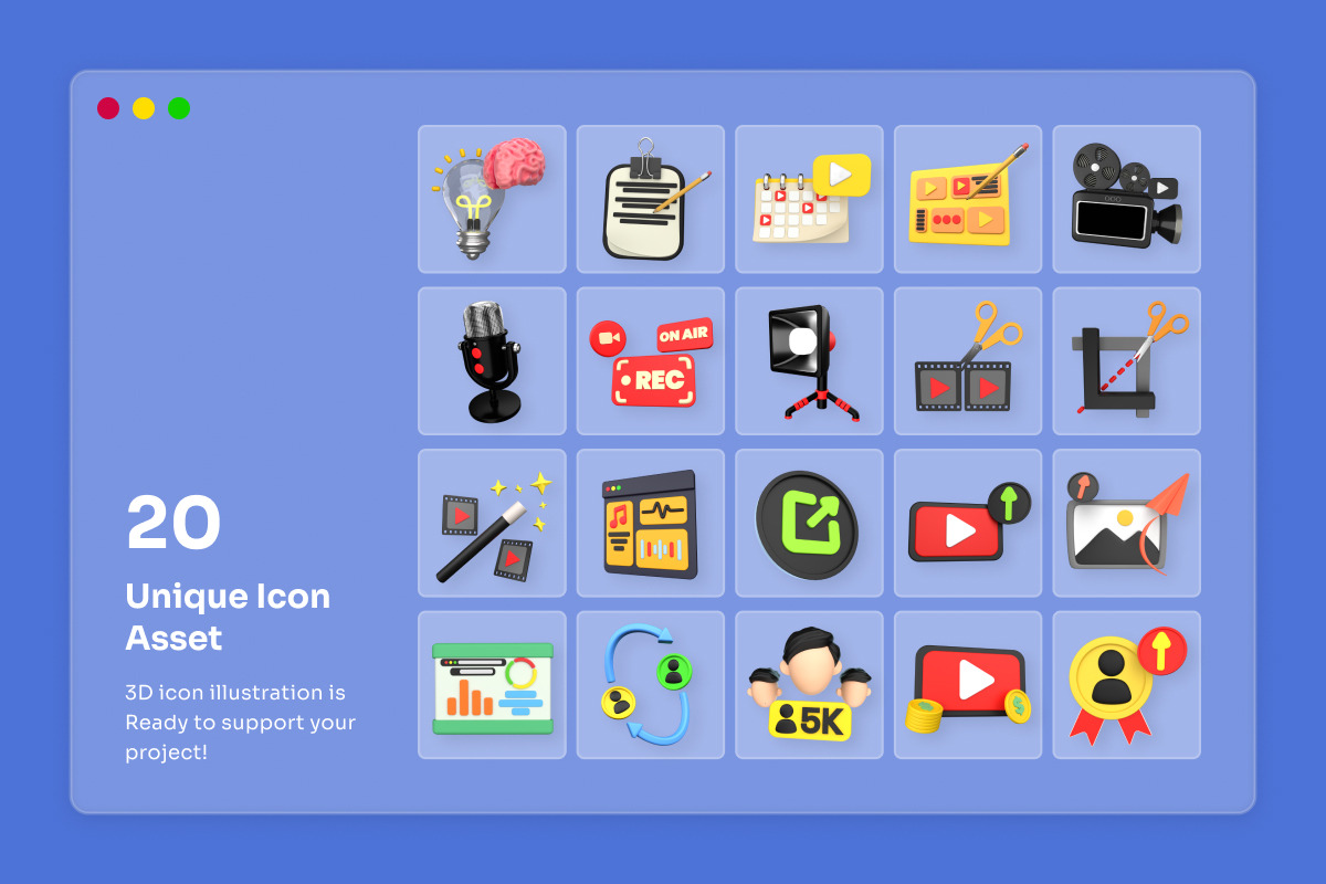 Video Content Creator 3D Icon Pack, a Work Illustration by twinstd (Photo 6 of 6)