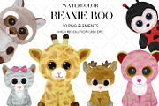 Beanie Boo Watercolor Clipart, an Animal Illustration by NancyDzines (Thumbnail 1 of 3)