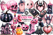 Watercolor Black Pink Halloween, an Illustration by Canvas Craft (Thumbnail 1 of 7)
