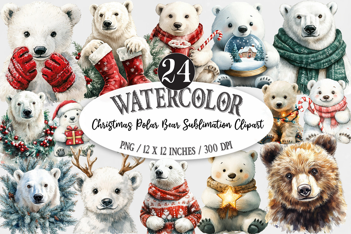 Christmas Polar Bear Sublimation, an Illustration by Designking (Photo 1 of 5)