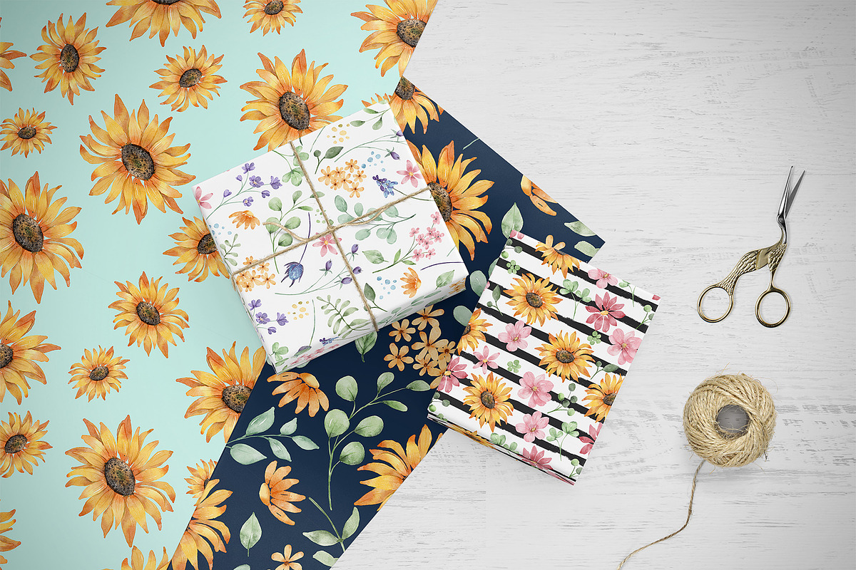 Digital paper, sunflower patterns, a Pattern Graphic by Larisa Maslova (Photo 3 of 4)