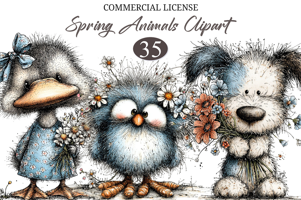 Whimsical Spring Animals Clipart, an Animal Illustration by designcity5 (Photo 1 of 5)