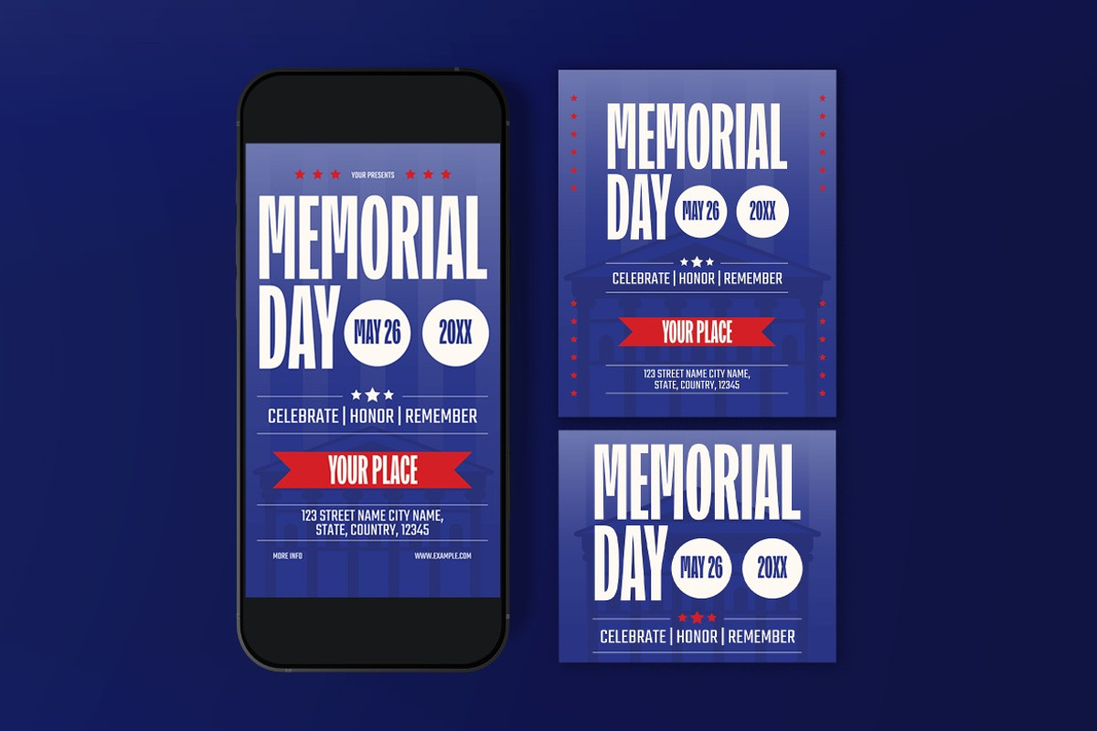 Blue Red Bold Memorial Day Flyer Set, a Flyer Template by graphicook ...