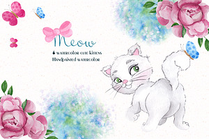 Cute Cats. Watercolor Clipart