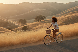 Young woman riding a bike on a road, a Sports & Recreation Photo by MistyDay