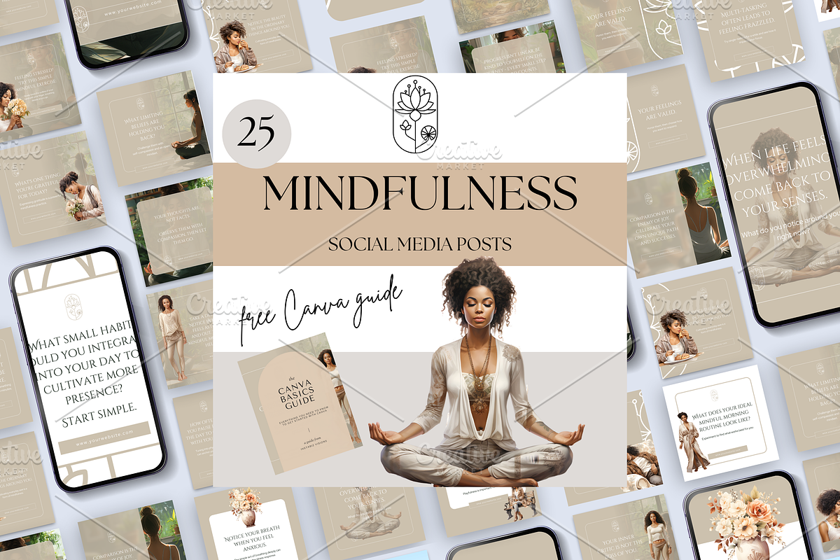 MINDFULNESS SOCIAL MEDIA POSTS, a Social Media Template by Daring Digies