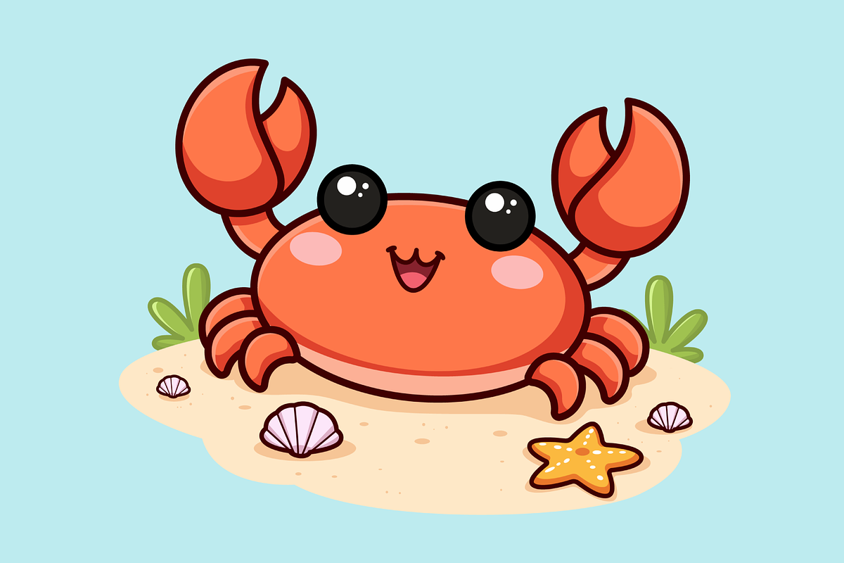 Cute Crab Cartoon Character on Beach, an Animal Illustration by Artpon Illustration (Photo 2 of 3)