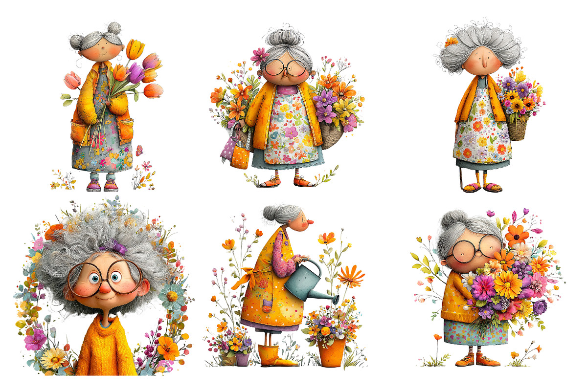 Whimsical spring garden grandma clip, an Illustration by SinaCreation (Photo 5 of 11)