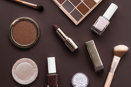 Beauty, make-up and cosmetics flatlay design with copyspace, cos, a Beauty & Fashion Photo by Anneleven