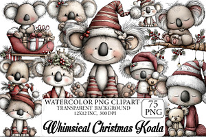 Whimsical Christmas Koala Clipart, an Illustration by DreamPrint404