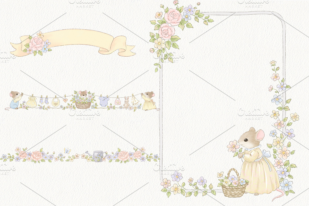 Whimsical Baby Shower Mice Set, an Animal Illustration by AlenaVlasko stock Market (Photo 7 of 9)