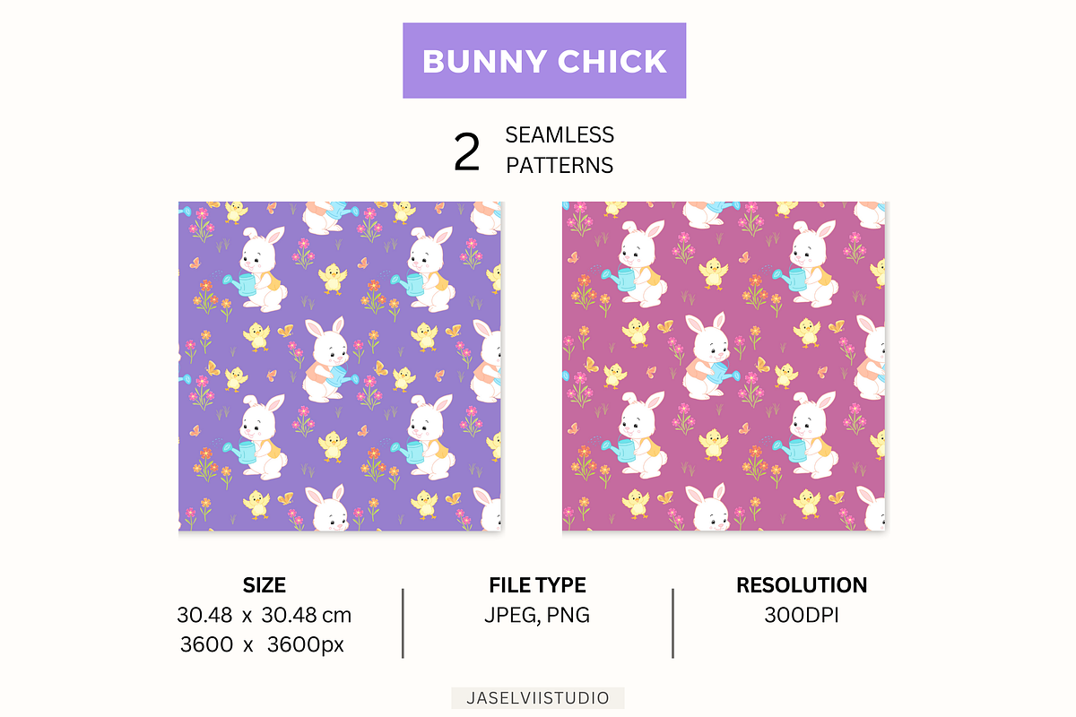 Bunny Chick- Purple, a Pattern Graphic by Jaselvii Studio (Photo 2 of 5)