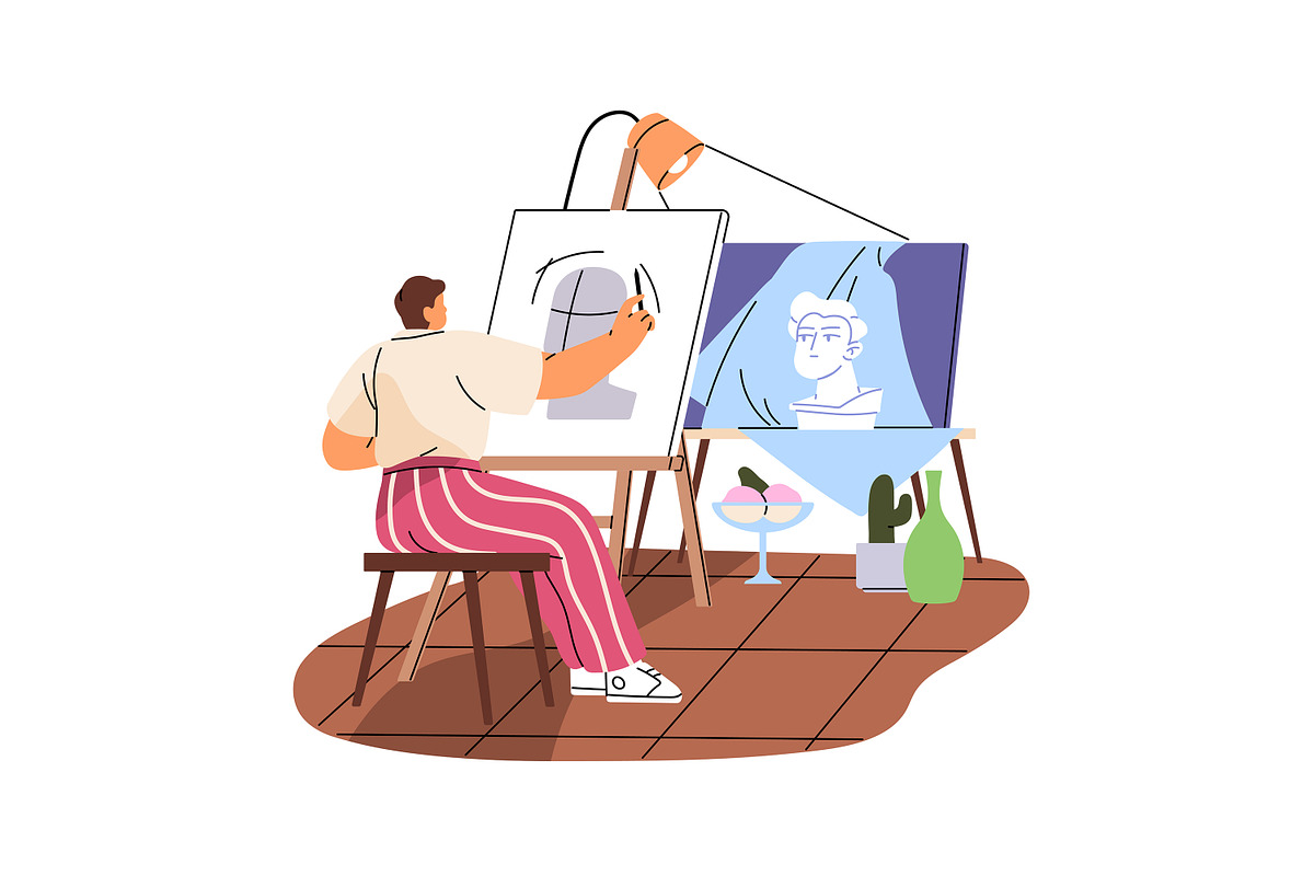 Artists drawing pictures, making art, a Person Illustration by PaperTrident (Photo 7 of 7)