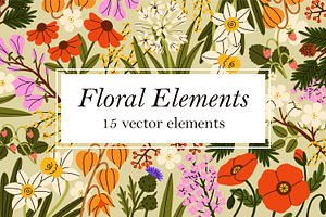 Flowers, wild plants in bloom set, a Decorative Illustration by Good Studio