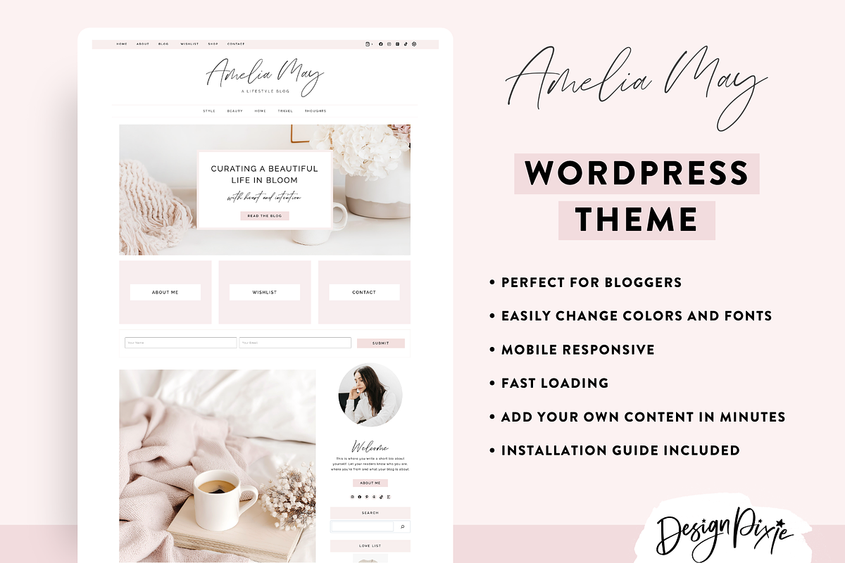Pink Wordpress Blog Theme, a WordPress Template by Design Pixie (Photo 2 of 9)