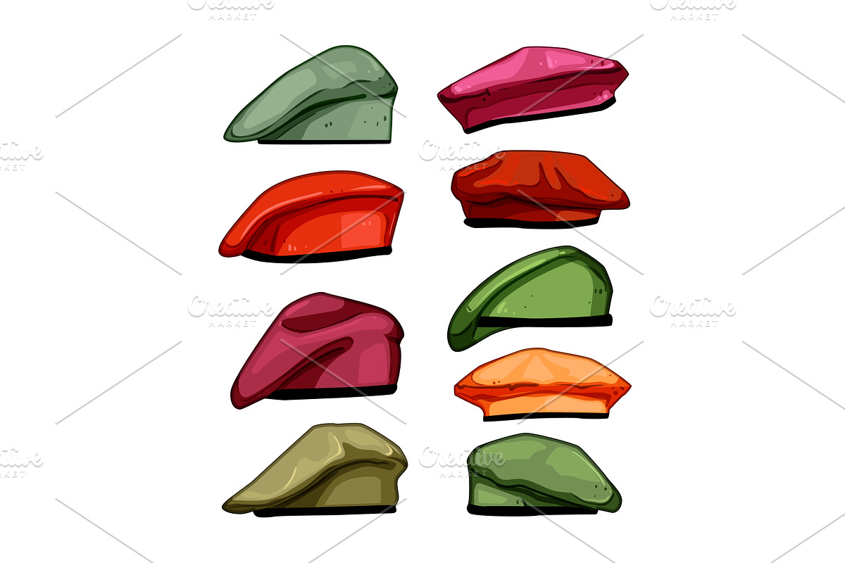 beret hat military set cartoon, an Object Illustration by pikepicture