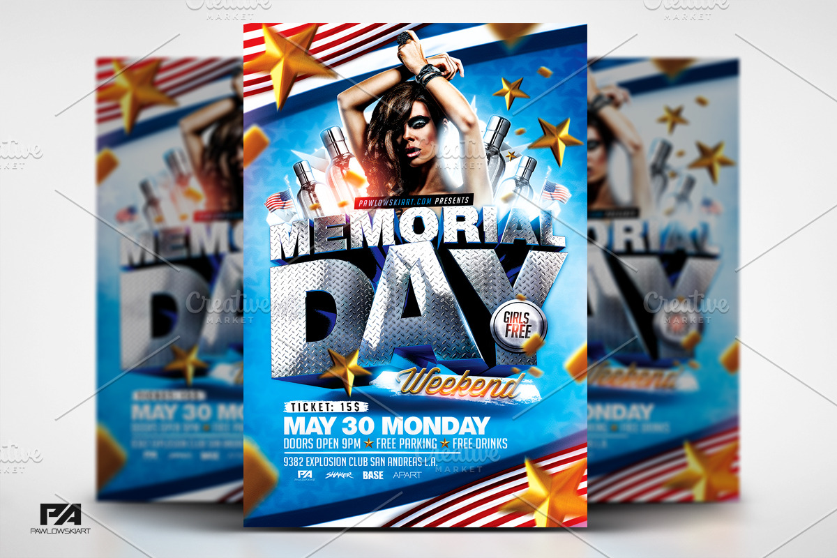 Memorial Day Weekend Flyer Template, a Flyer Template by PawlowskiArt