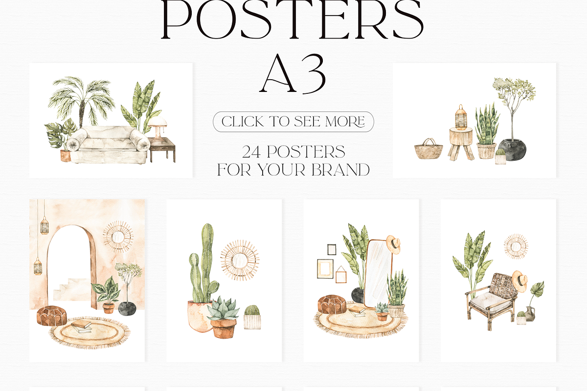 Watercolor Interior, decor & plants, a Decorative Illustration by Kate Macate (Photo 9 of 10)