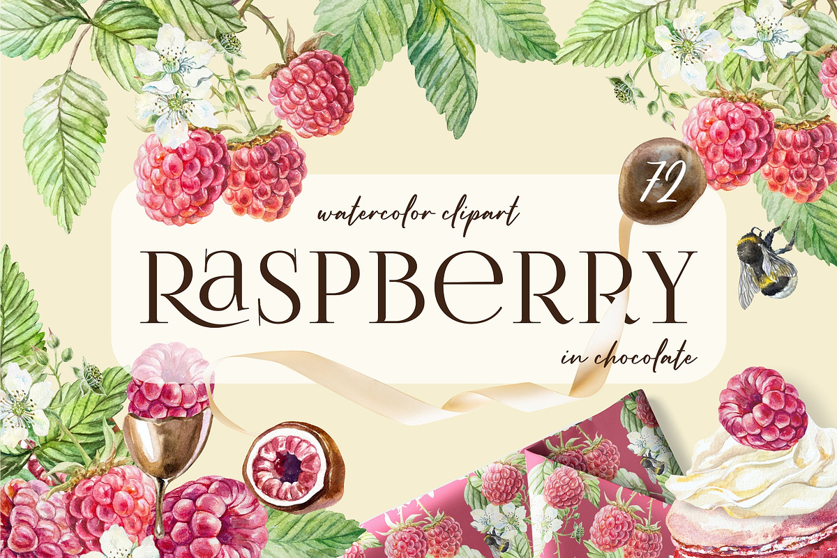 Raspberry. Watercolor Clip Art, a Food Illustration by Farida Bik (Photo 1 of 11)