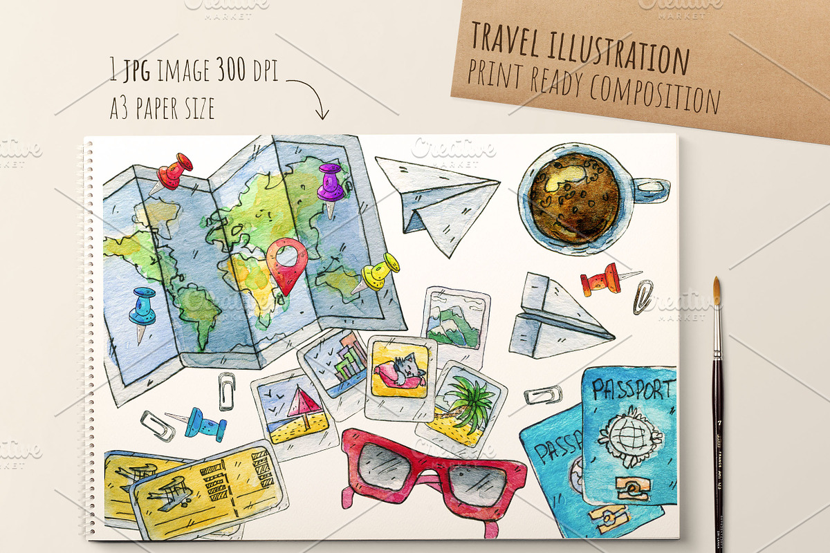 Watercolor Travel Clipart, an Object Graphic by Kitiri Space (Photo 4 of 5)