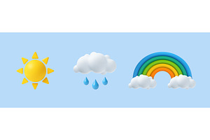 3D Weather Icons Sun, Rain, and, an Illustration by ModVector