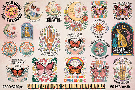 Boho Retro PNG Sublimation Bundle, an Object Graphic by GlitterCraft