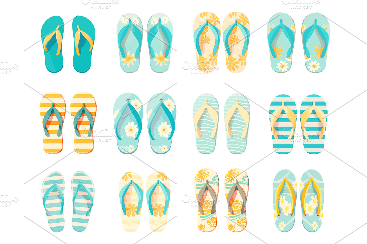 Set of beach slippers in different, an Object Illustration by LadadikArt