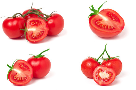 tomato and half with water droplets isolated on white background. Set or collection, a Food & Drink Photo by NataPhoto