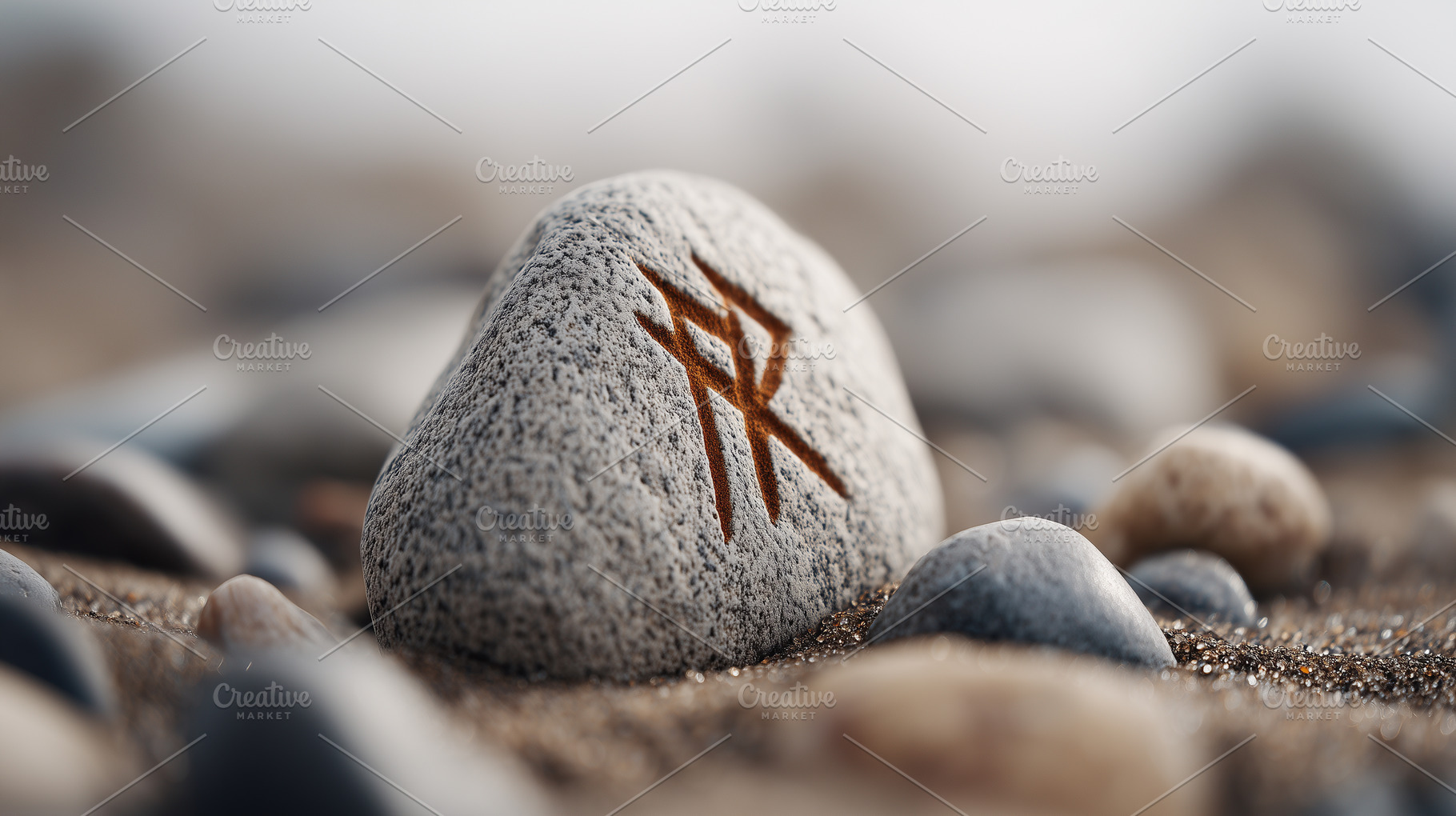 Stone with a carved rune symbol on, a Nature Photo by MistyDay
