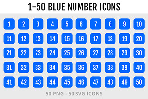 1-50 Blue Numbers R Square Icons