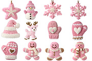 Pink Crochet Christmas PNG Bundle, an Illustration by Designworld (Thumbnail 3 of 5)
