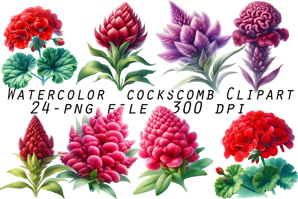 Watercolor cockscomb Clipart, an Illustration by Designworld (Photo 1 of 5)