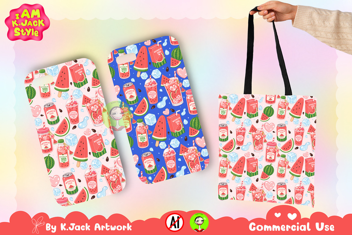 Cute Watermelon Soda Drink Seamless, a Background Graphic by K.JackArtwork (Photo 4 of 8)