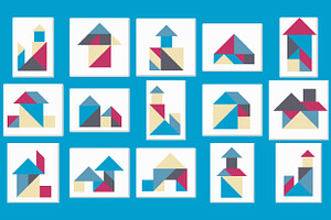 25 Tangram Houses, an Object Graphic by Kseniya-Omega