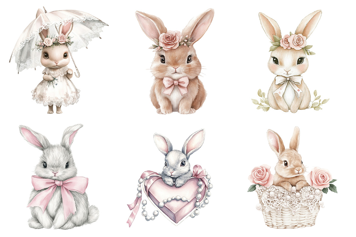 Cute Coquette Baby Bunny Clipart PNG, an Illustration by SinaCreation (Photo 4 of 5)
