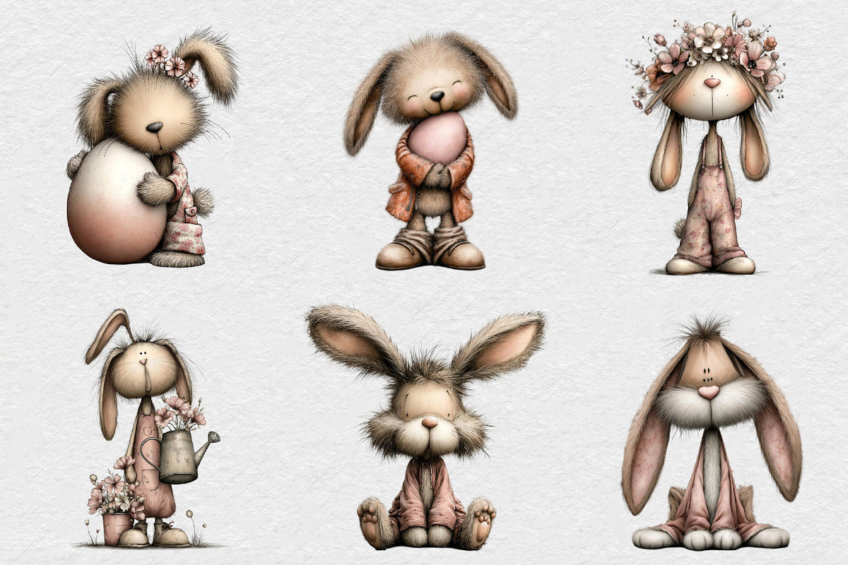 Whimsical Easter Bunny Clipart, an Illustration by DreamCafeArt (Photo 4 of 6)