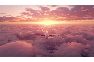 Commercial airplane flying above a, an Illustration by Sergey Kotenev