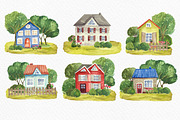 Watercolor country houses, a Decorative Illustration by Julia Bogdan (Thumbnail 2 of 4)