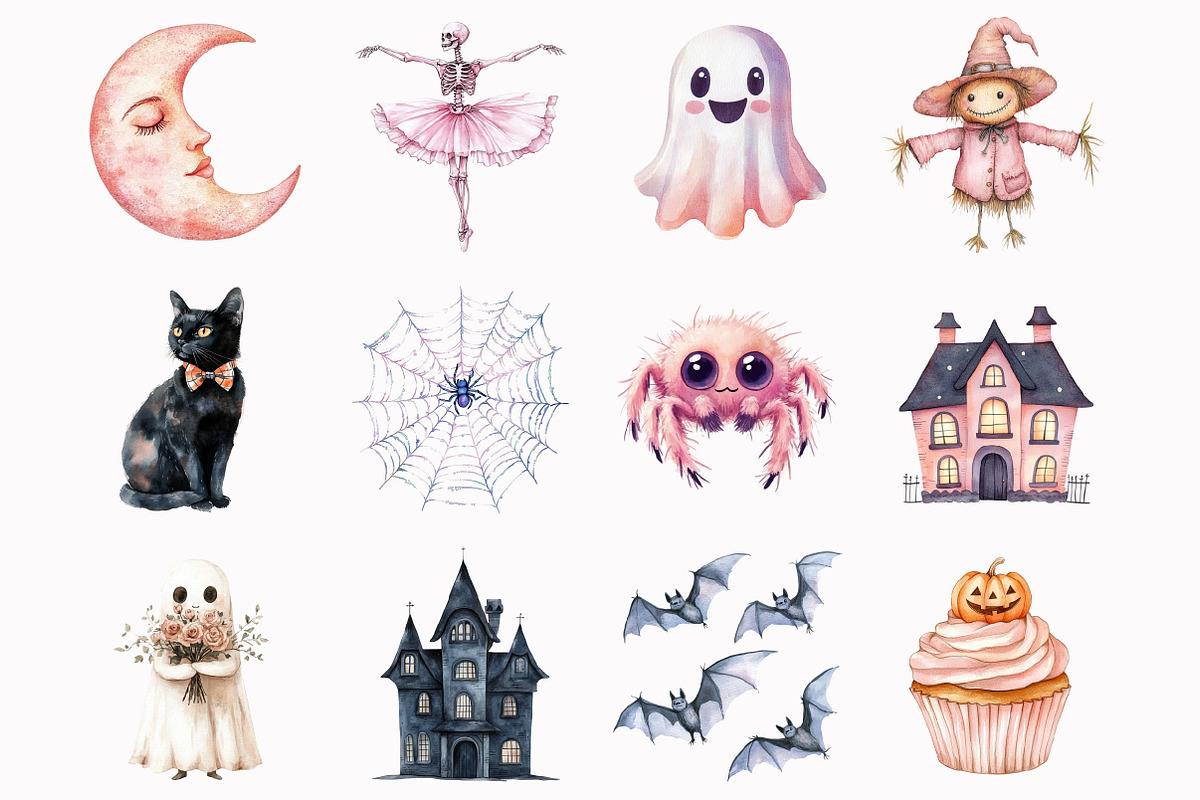 Watercolor Cute Halloween Clipart, an Illustration by Design Market (Photo 5 of 5)