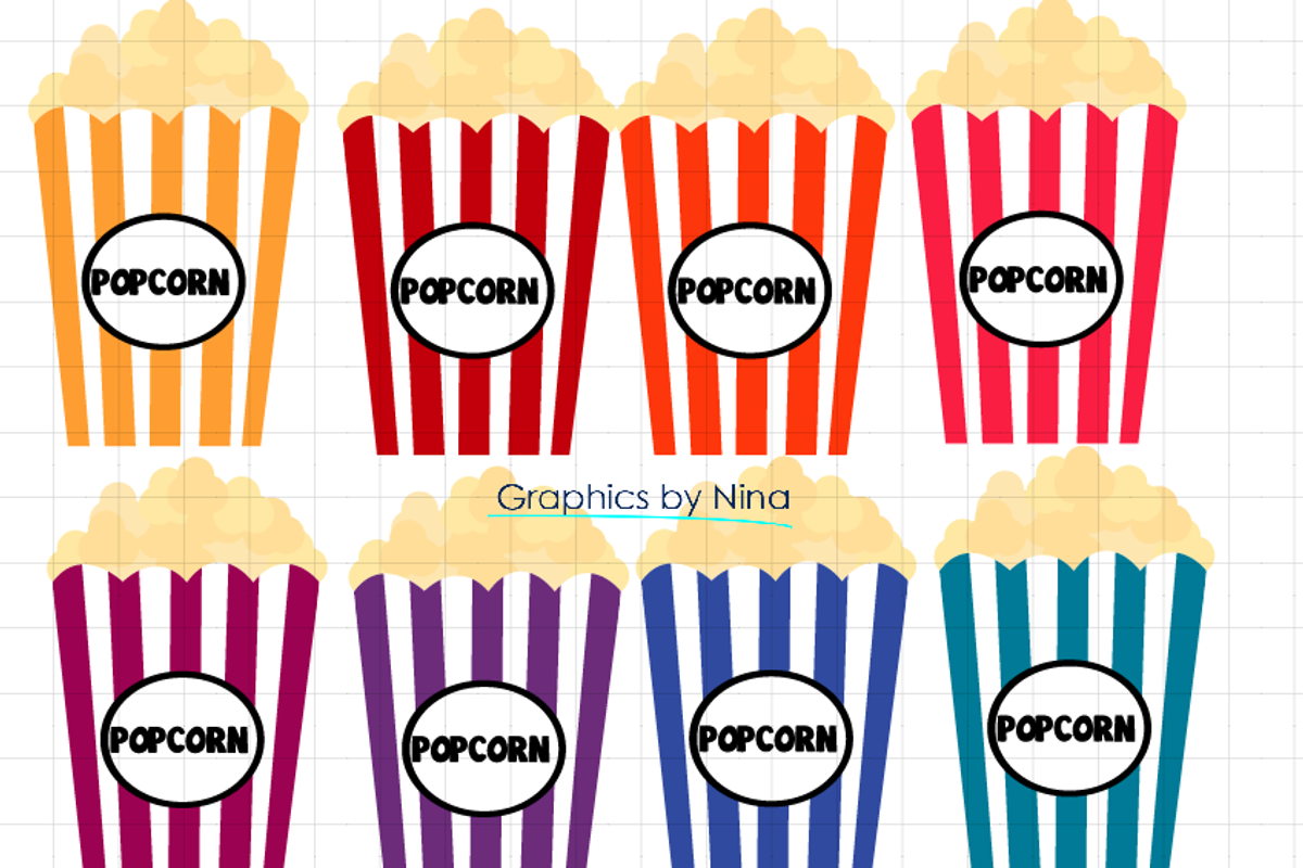 Colorful Popcorn Clipart, an Illustration by Graphics by Nina