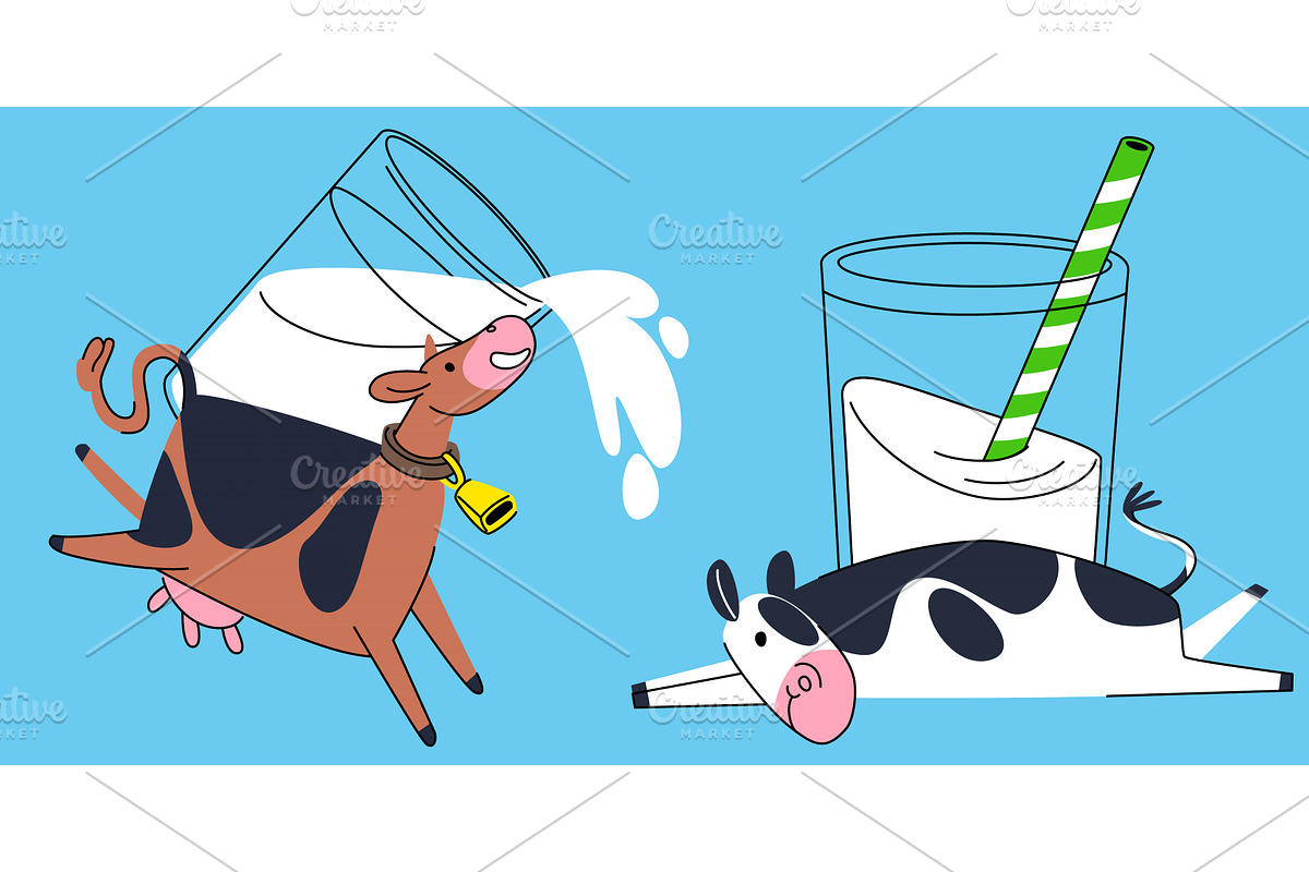 Funny cartoon spotted cow mascots, an Animal Illustration by art PVP - market