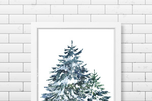 Watercolor Clipart. Winter Trees