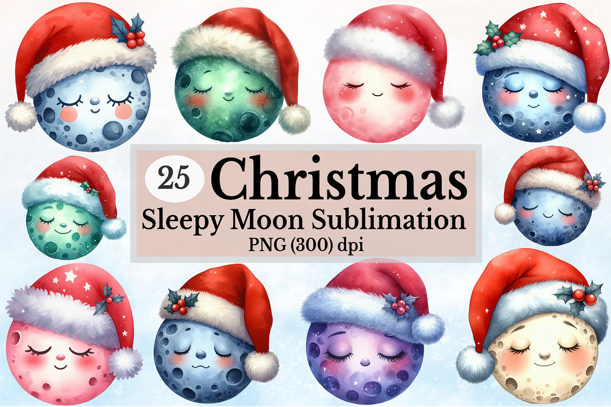 Christmas Sleepy Moon Clipart PNG, a Seasonal Illustration by Rose Art (Photo 1 of 6)